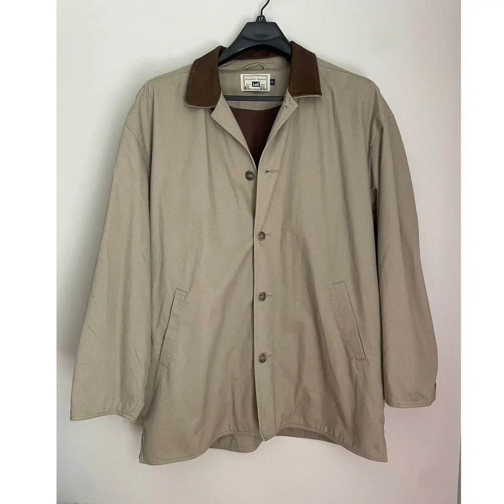 Lee Authentic Apparel Men 2XL Tan Barn Coat Brown Leather Collar Chore Jacket